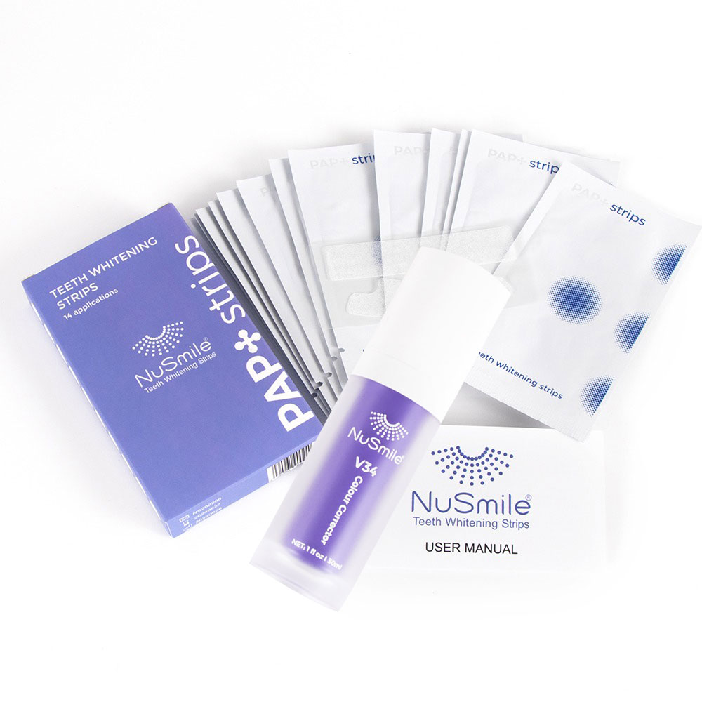 NuSmile Teeth whitening Bundle, Teeth whitening strips and v34 colour corrector